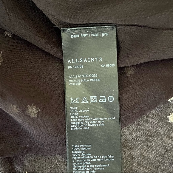 ALL SAINTS Gracie Nala Wrap Dress, Black with Embroidered Stars - Picture 6 of 8